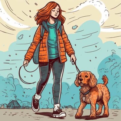 女孩遛狗戴狗链子的动漫女生头像图片 有爱活泼阳光乐观的微信女头
