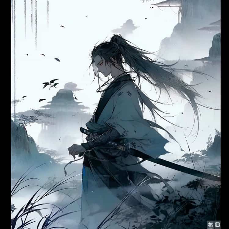 一剑镇山河古风长发男生头像 一人一剑仗剑天涯武打侠客风AI男头_6