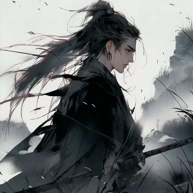 一剑镇山河古风长发男生头像 一人一剑仗剑天涯武打侠客风AI男头_8