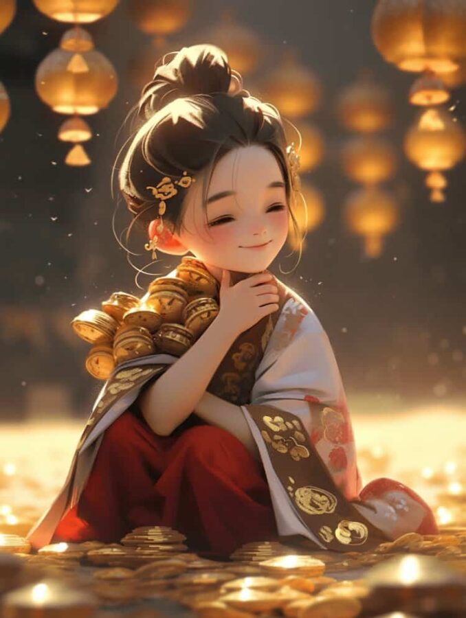女人顺风顺水又招财微信头像 AI绘画旺夫旺财古风红衣女生头像图_28