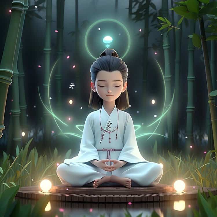 AI绘画古风佛系道系古装白衣男生头像 男生双手合十打坐修行动漫微信头像图_7