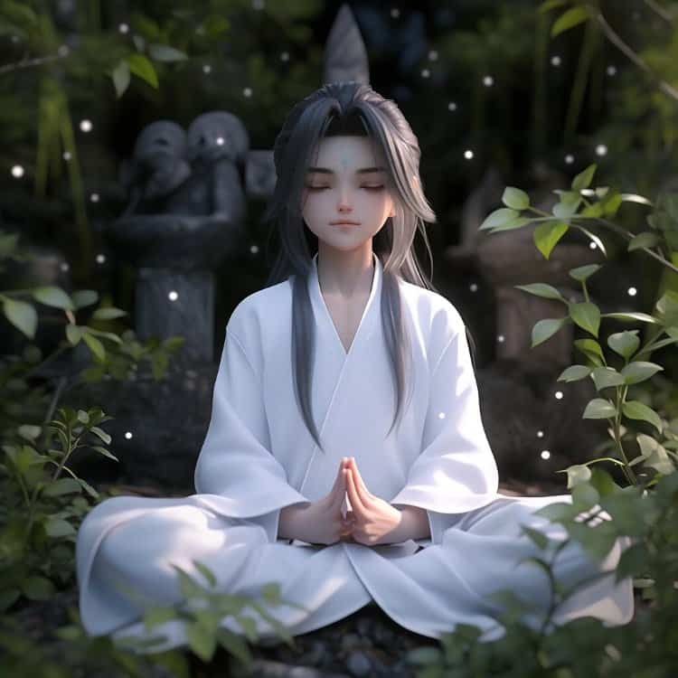 AI绘画古风佛系道系古装白衣男生头像 男生双手合十打坐修行动漫微信头像图_8