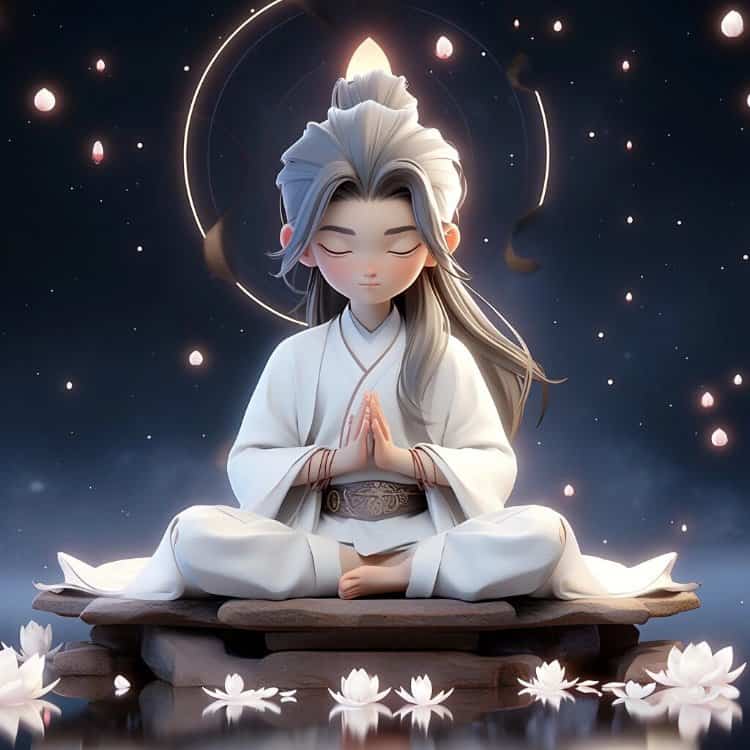 AI绘画古风佛系道系古装白衣男生头像 男生双手合十打坐修行动漫微信头像图_10