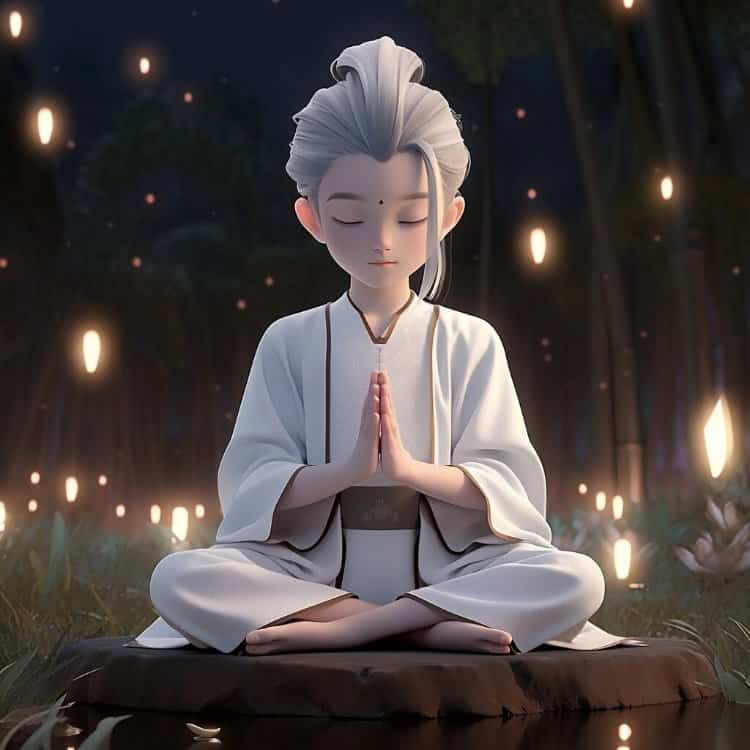 AI绘画古风佛系道系古装白衣男生头像 男生双手合十打坐修行动漫微信头像图_11