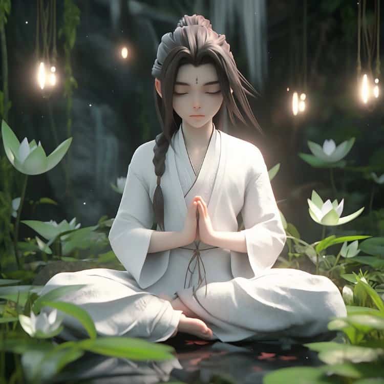 AI绘画古风佛系道系古装白衣男生头像 男生双手合十打坐修行动漫微信头像图_16