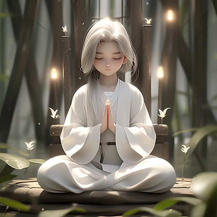 AI绘画古风佛系道系古装白衣男生头像 男生双手合十打坐修行动漫微信头像图_17