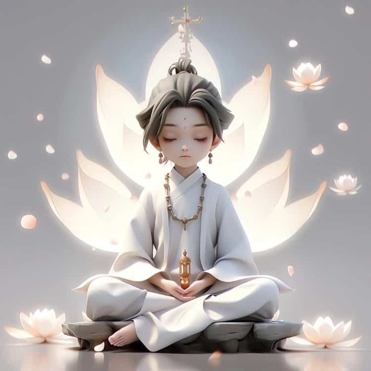 古装白衣男生在莲花旁打坐微信头像 清冷感国漫风AI古风优质男生头像_1