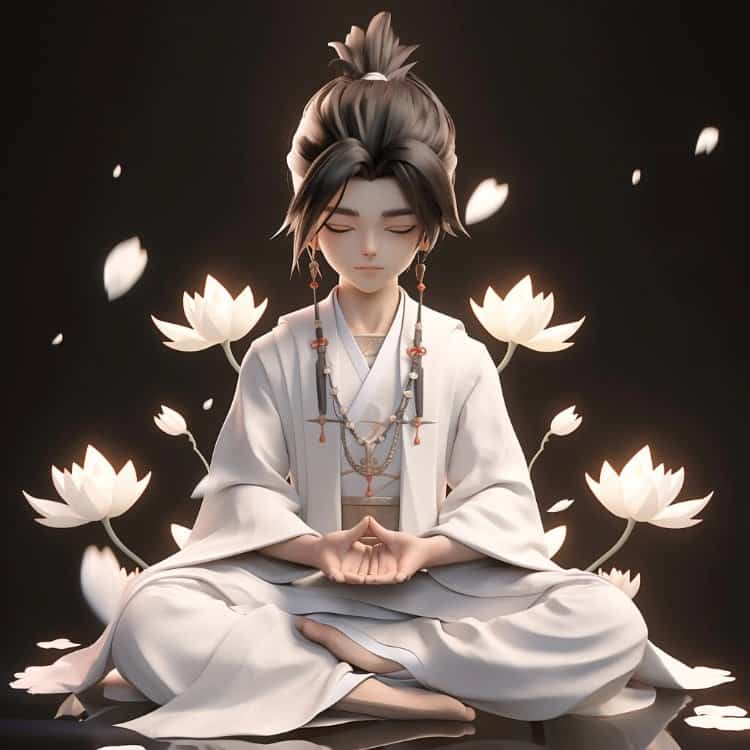古装白衣男生在莲花旁打坐微信头像 清冷感国漫风AI古风优质男生头像_3