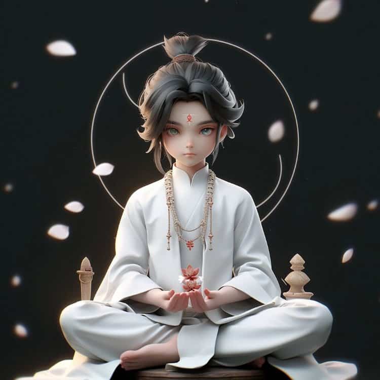 古装白衣男生在莲花旁打坐微信头像 清冷感国漫风AI古风优质男生头像_10
