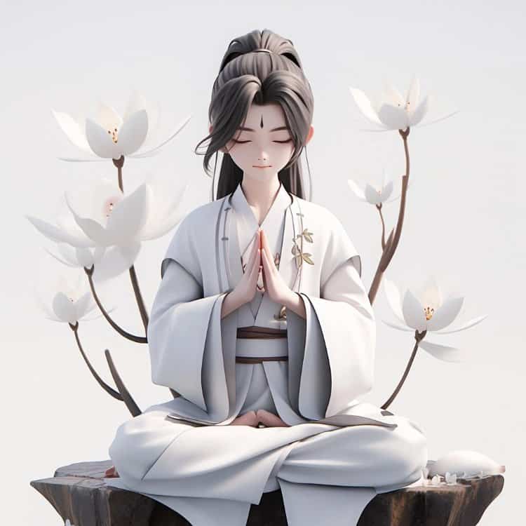 古装白衣男生在莲花旁打坐微信头像 清冷感国漫风AI古风优质男生头像_12