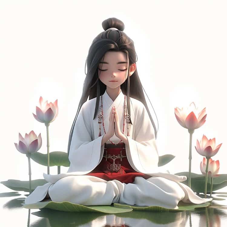 古装白衣男生在莲花旁打坐微信头像 清冷感国漫风AI古风优质男生头像_14