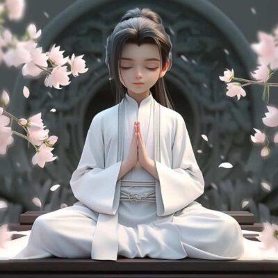 古装白衣男生在莲花旁打坐微信头像 清冷感国漫风AI古风优质男生头像