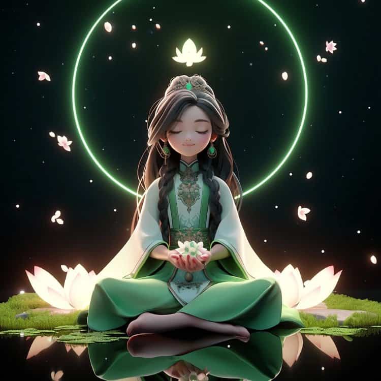 AI古风远离世俗的佛系汉服动漫女生头像 绿衣长发古装女头_1
