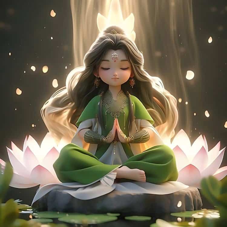 AI古风远离世俗的佛系汉服动漫女生头像 绿衣长发古装女头_4