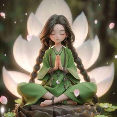 AI古风远离世俗的佛系汉服动漫女生头像 绿衣长发古装女头