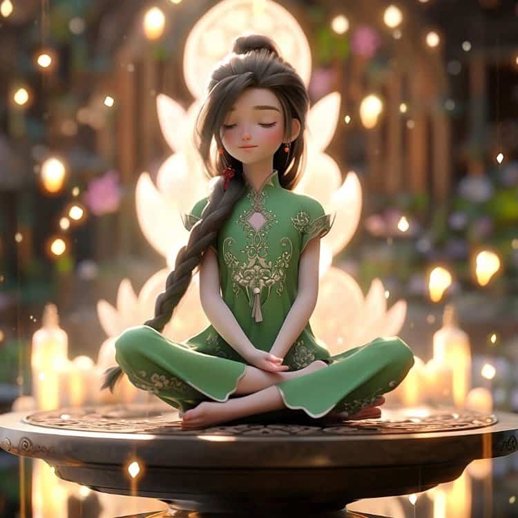 AI古风远离世俗的佛系汉服动漫女生头像 绿衣长发古装女头_7