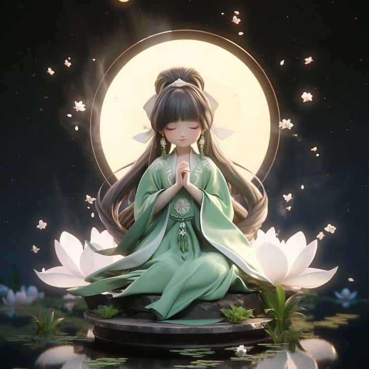 AI古风远离世俗的佛系汉服动漫女生头像 绿衣长发古装女头_8