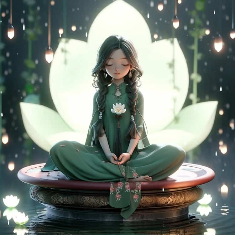 AI古风远离世俗的佛系汉服动漫女生头像 绿衣长发古装女头_10