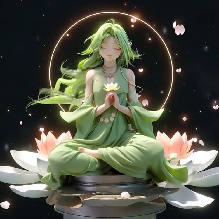 AI古风远离世俗的佛系汉服动漫女生头像 绿衣长发古装女头_14
