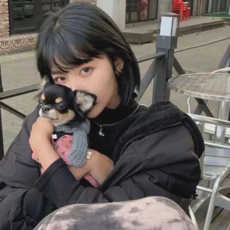 长发温柔女生抱狗狗微信头像 高级清冷氛围感真人照片女生头像_11