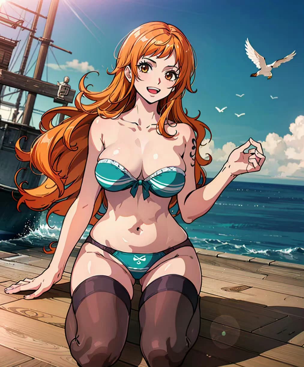 海贼王娜美比基尼火辣丰满身材AI图片_9