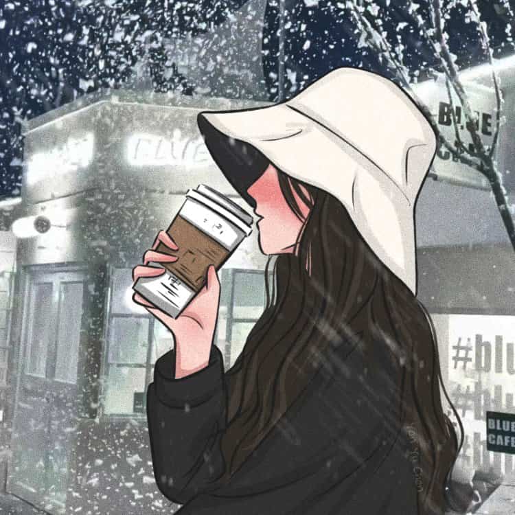 AI动漫温柔气质长发女孩手拿咖啡奶茶头像_23
