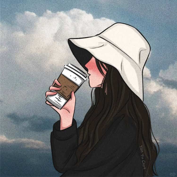 AI动漫温柔气质长发女孩手拿咖啡奶茶头像_24