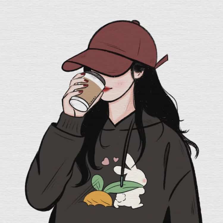 AI动漫温柔气质长发女孩手拿咖啡奶茶头像_25