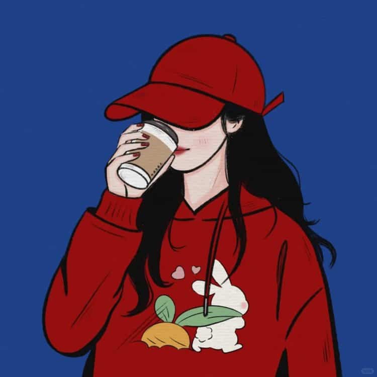 AI动漫温柔气质长发女孩手拿咖啡奶茶头像_26
