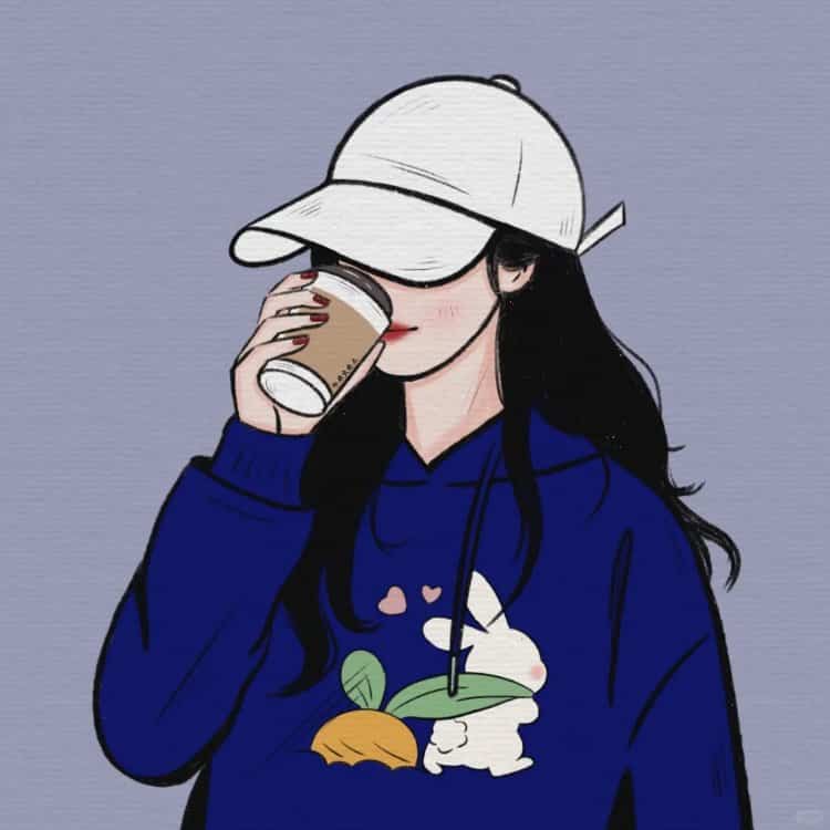 AI动漫温柔气质长发女孩手拿咖啡奶茶头像_27