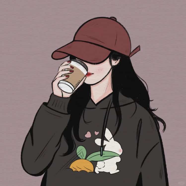 AI动漫温柔气质长发女孩手拿咖啡奶茶头像_28