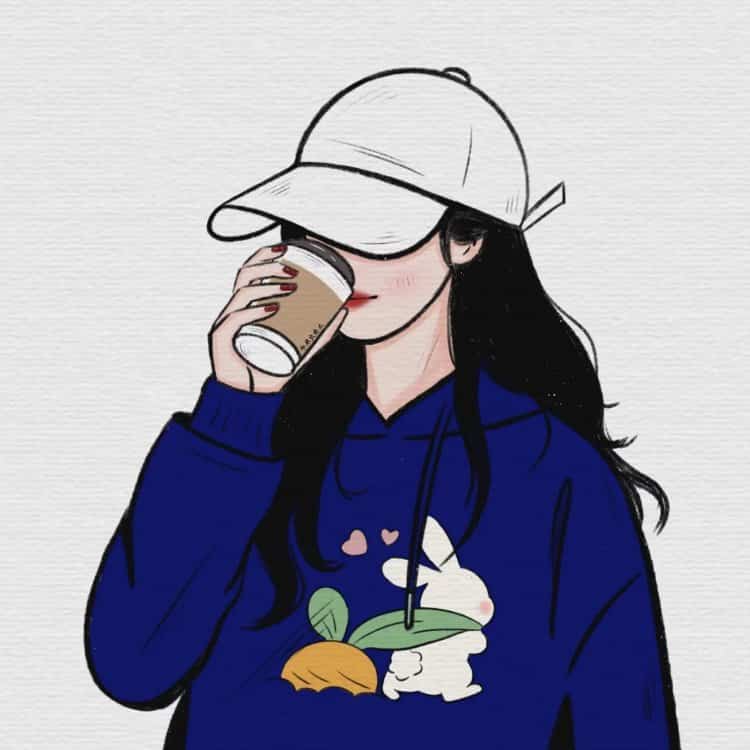 AI动漫温柔气质长发女孩手拿咖啡奶茶头像_29