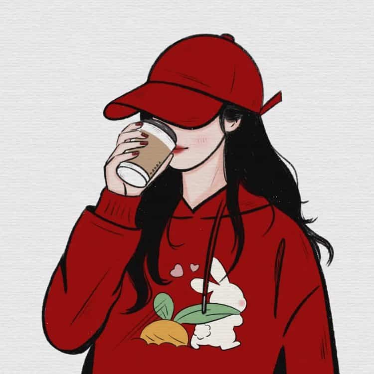 AI动漫温柔气质长发女孩手拿咖啡奶茶头像_30