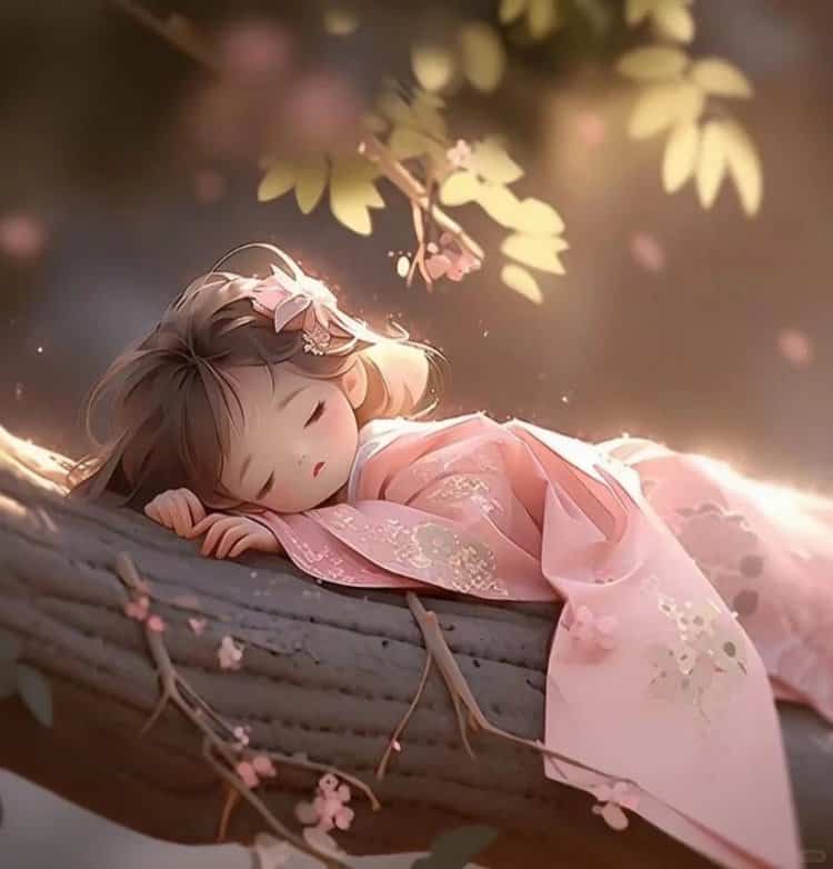 古风可爱小女孩趴在树上睡懒觉女生头像 AI古装女孩动漫微信头像_6