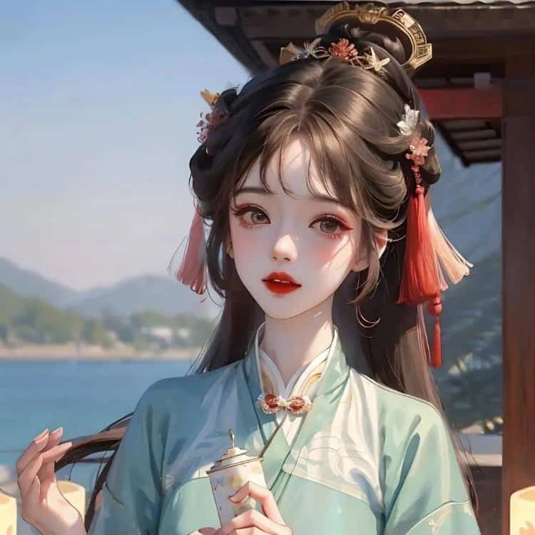 AI手绘插画版古风女孩动漫微信头像 清冷仙气飘飘女生头像_16