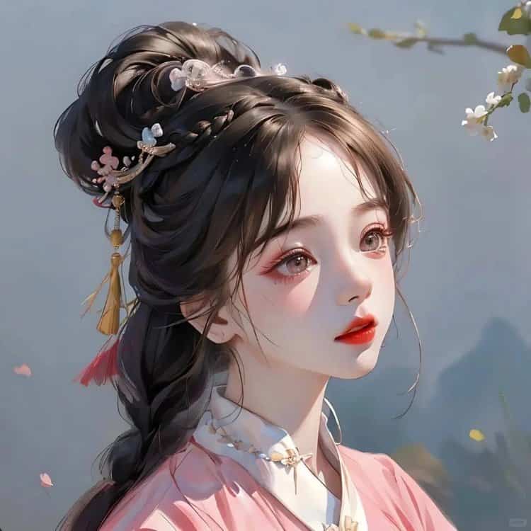 AI手绘插画版古风女孩动漫微信头像 清冷仙气飘飘女生头像_17