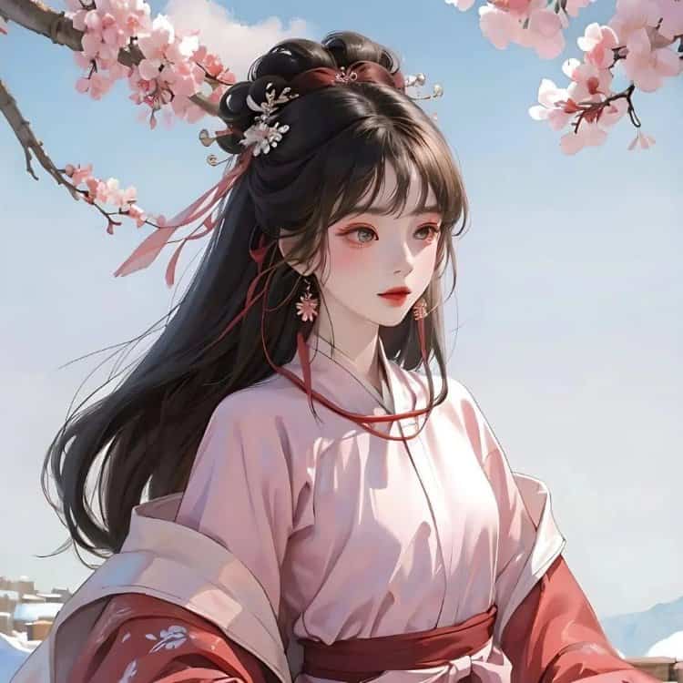 AI手绘插画版古风女孩动漫微信头像 清冷仙气飘飘女生头像_22