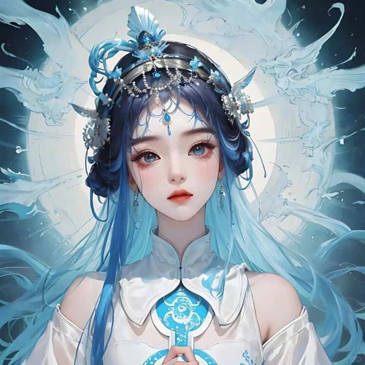 AI手绘插画版古风女孩动漫微信头像 清冷仙气飘飘女生头像_23