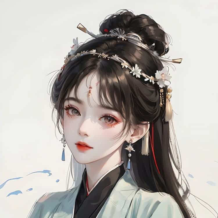 AI手绘插画版古风女孩动漫微信头像 清冷仙气飘飘女生头像_4