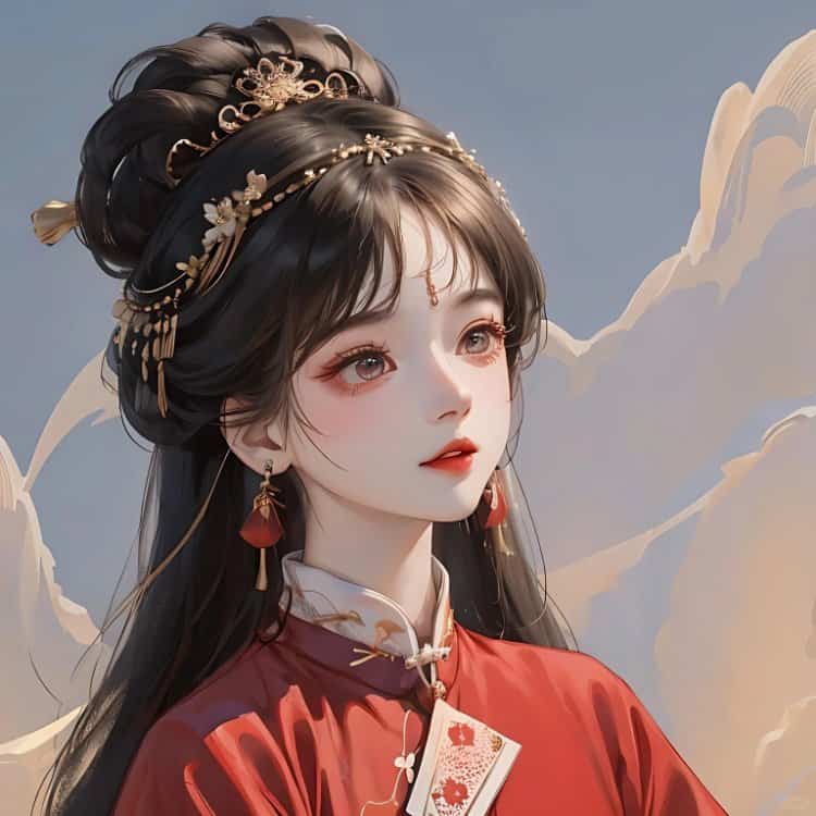 AI手绘插画版古风女孩动漫微信头像 清冷仙气飘飘女生头像_6