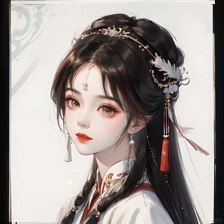 AI手绘插画版古风女孩动漫微信头像 清冷仙气飘飘女生头像_7