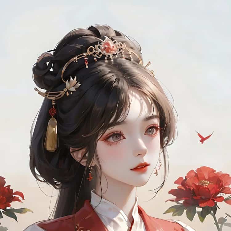 AI手绘插画版古风女孩动漫微信头像 清冷仙气飘飘女生头像_8