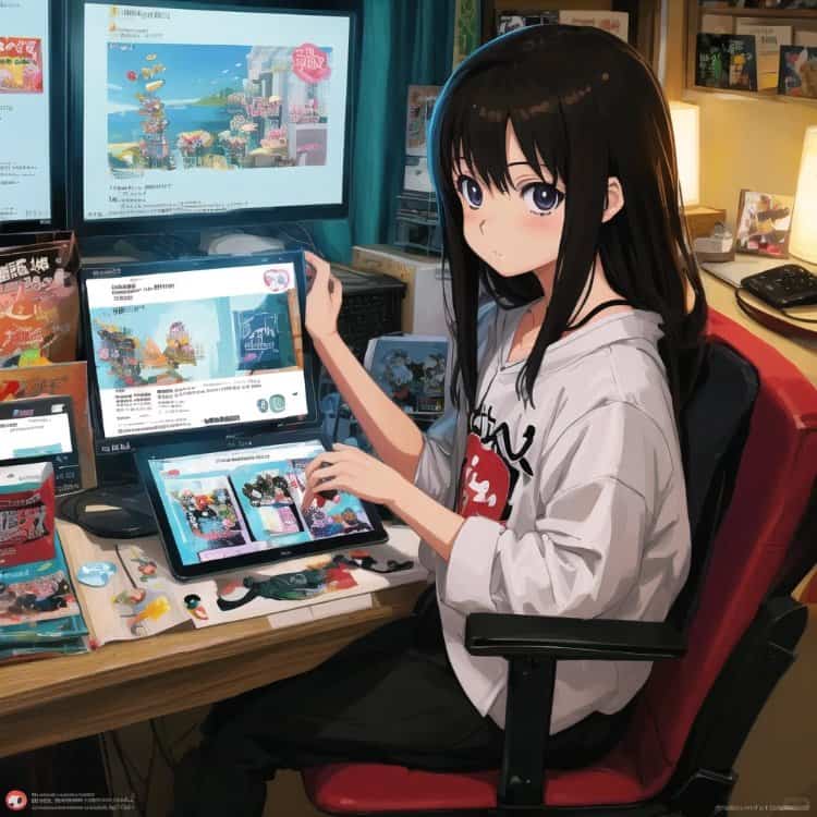 AI二次元动漫长发宅女在家打游戏的女生头像_2