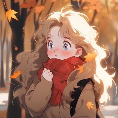 优雅知性的女孩和飘落的枫叶微信头像 AI动漫风小众女生头像