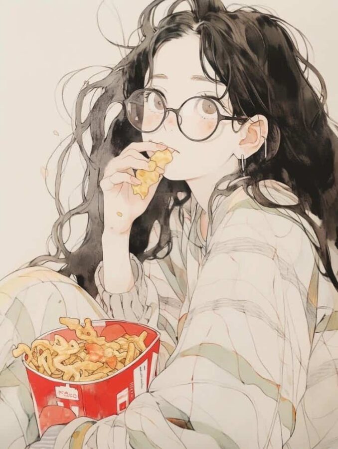 高级慵懒小众宅女日常微信头像 手绘风烟火气气质女生头像_14