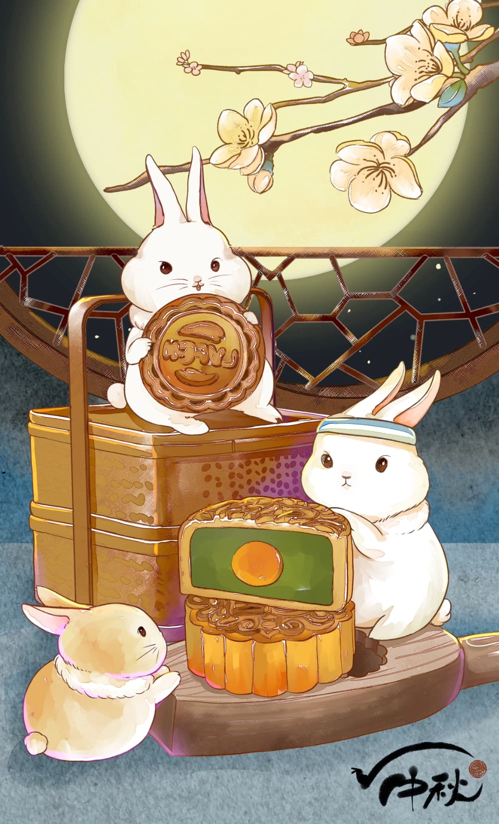 兔子和月亮插画风 中秋节发朋友圈逼格配图_4