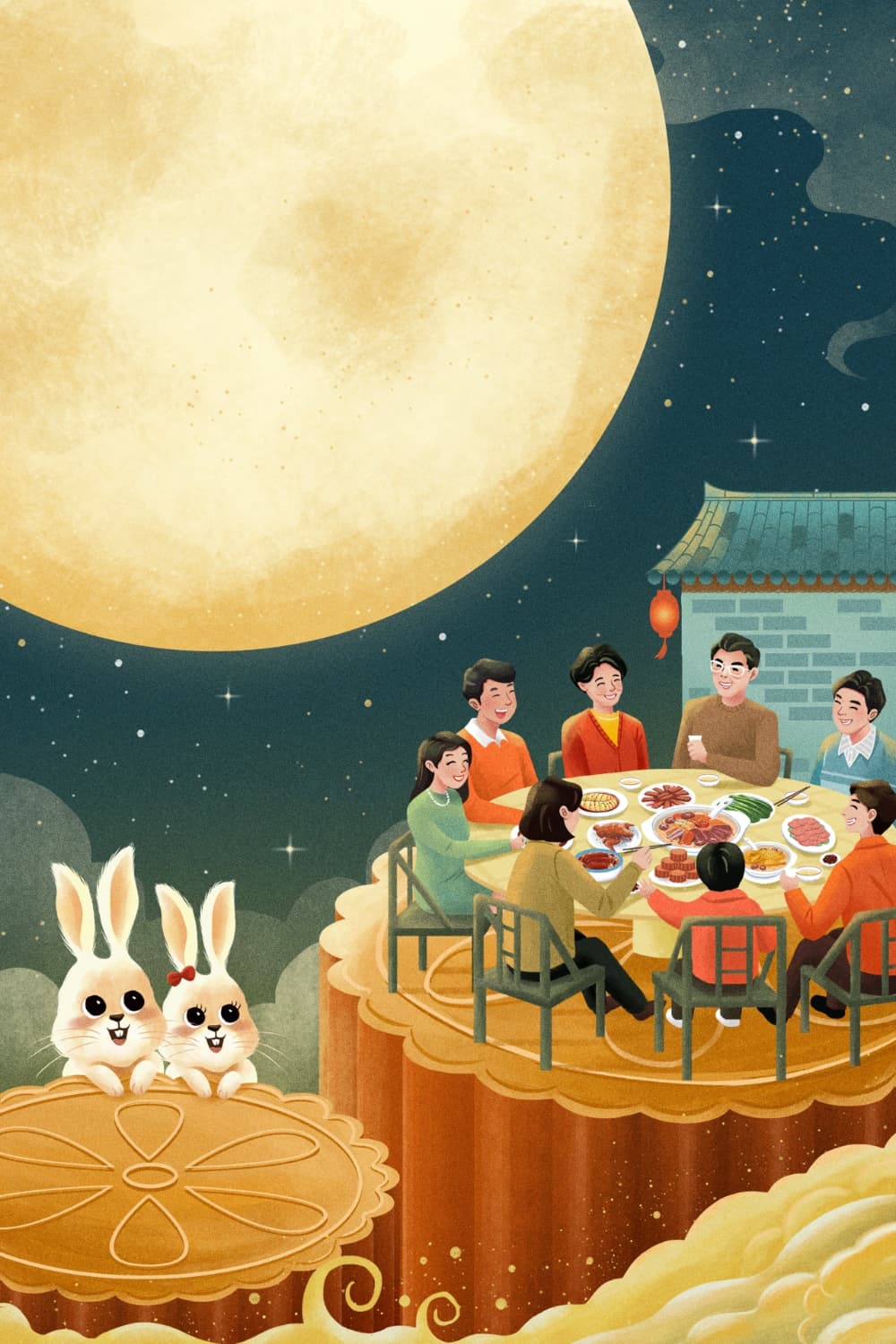 兔子和月亮插画风 中秋节发朋友圈逼格配图_5