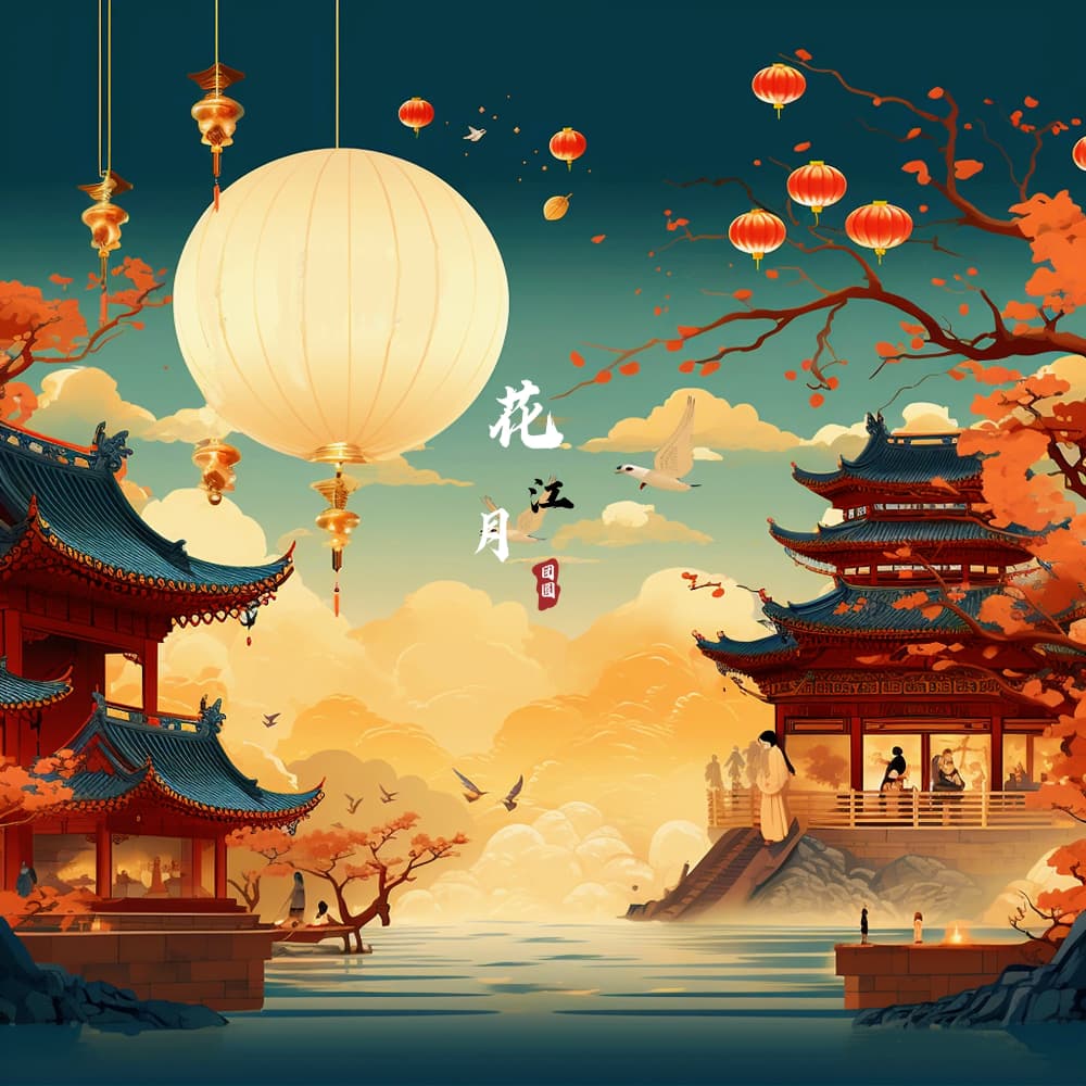 花好月圆中秋节的插画适合发朋友圈配图_2