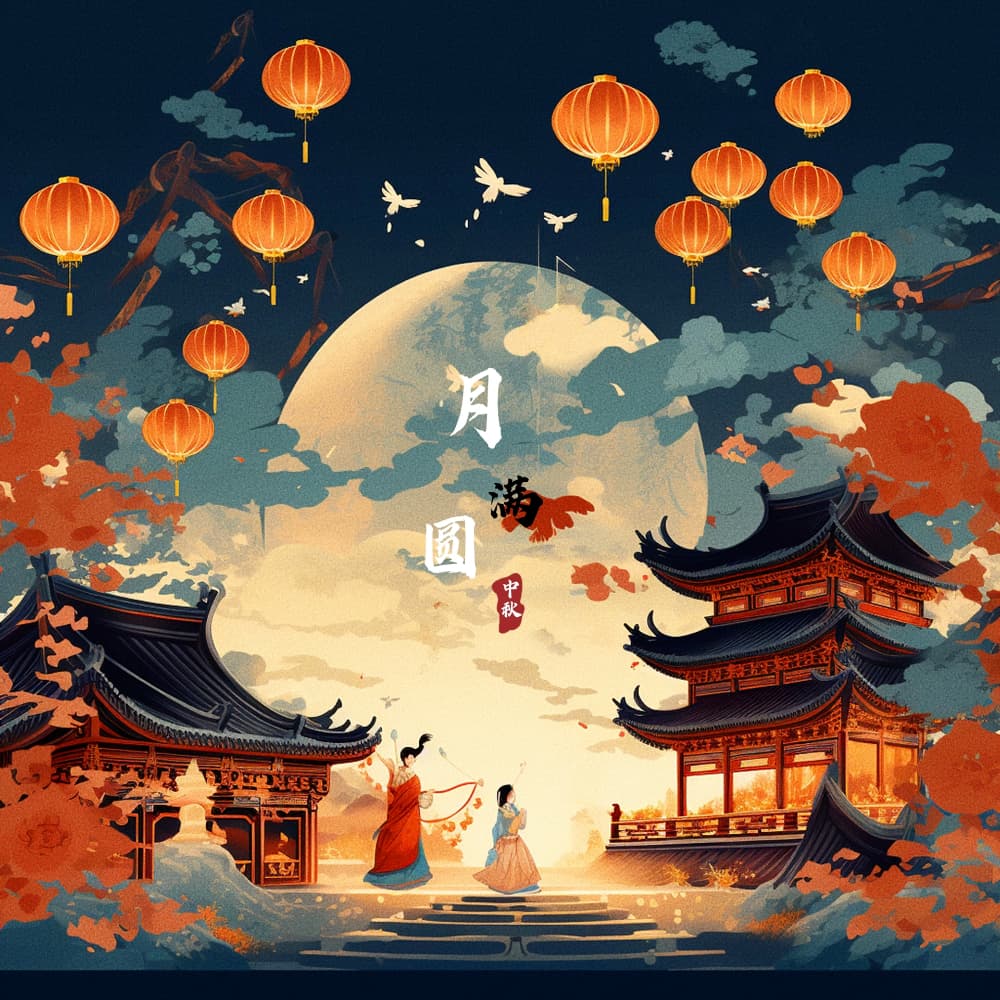 花好月圆中秋节的插画适合发朋友圈配图_3