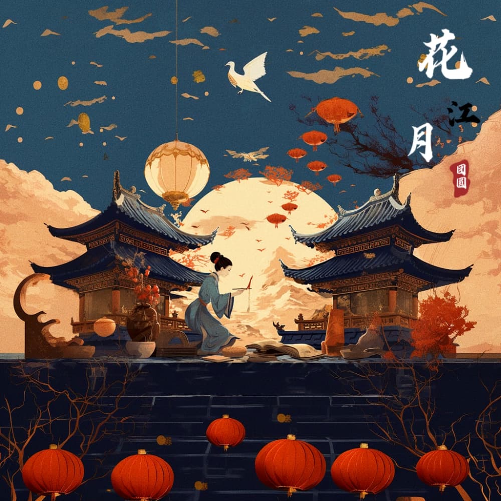 花好月圆中秋节的插画适合发朋友圈配图_4